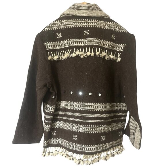 Alix of Bohemia Embroidered Handwoven Brown Blanket Jacket Small Western Boho - Picture 7 of 16